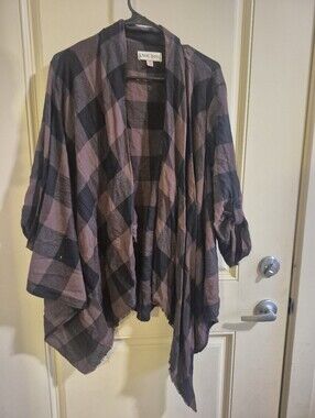 Knox Rose Plaid Open Front Cardigan - Black & Dusty Mauve